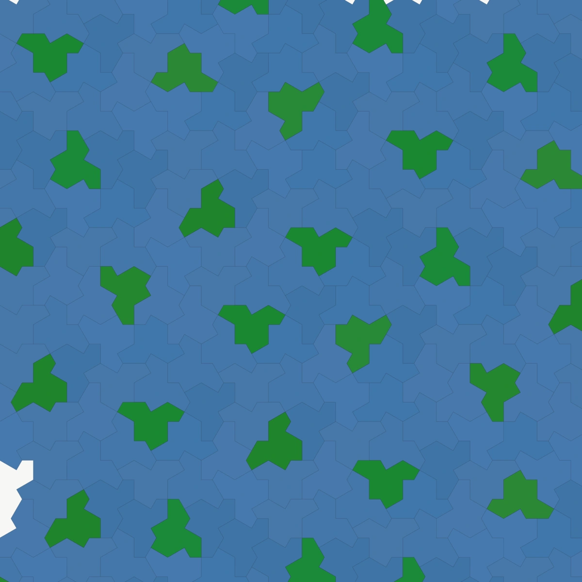 Blue hat tiles with scattered green tiles.